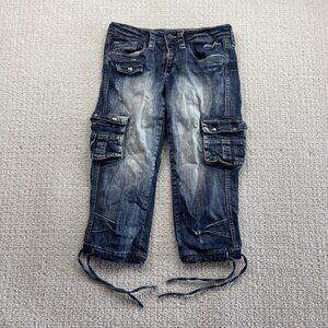 Y2K KARV Cargo Denim Jeans Short Utility Women's Sz 25 2000's Skater Punk Emo